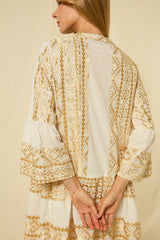 DRESS MINI CLASSIC TRIANGLE BELL SLEEVE - WHITE/GOLD