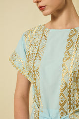 TOP CROP CLASSIC TRIANGLE WRAP TIES - CIEL/GOLD