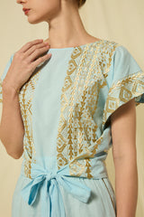 TOP CROP CLASSIC TRIANGLE WRAP TIES - CIEL/GOLD