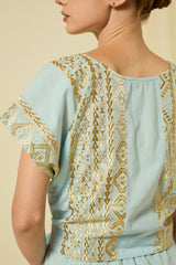 TOP CROP CLASSIC TRIANGLE WRAP TIES - CIEL/GOLD