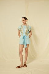 TOP CROP CLASSIC TRIANGLE WRAP TIES - CIEL/GOLD