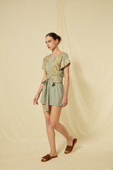 TOP CROP CLASSIC TRIANGLE WRAP TIES - STONE/GOLD