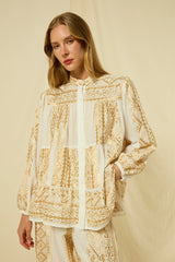 SHIRT CLASSIC TRIANGLE L/S RUFFLES  - WHITE/GOLD