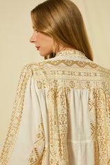 SHIRT CLASSIC TRIANGLE L/S RUFFLES  - WHITE/GOLD