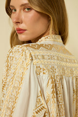 SHIRT CLASSIC TRIANGLE L/S RUFFLES  - WHITE/GOLD
