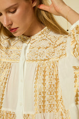 SHIRT CLASSIC TRIANGLE L/S RUFFLES  - WHITE/GOLD