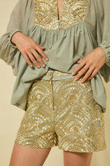 SHORTS NEW TRIANGLE ATTACHED BELT - STONE/GOLD