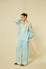 BLOUSE NEW TRIANGLE PUFFY L/S  - CIEL/CHAMPAGNE