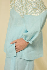 BLOUSE NEW TRIANGLE PUFFY L/S  - CIEL/CHAMPAGNE