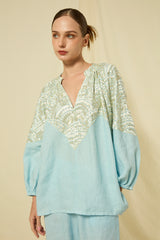 BLOUSE NEW TRIANGLE PUFFY L/S  - CIEL/CHAMPAGNE