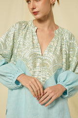 BLOUSE NEW TRIANGLE PUFFY L/S  - CIEL/CHAMPAGNE