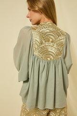 SHIRT NEW TRIANGLE L/S BUTTON LOOPS - STONE/GOLD