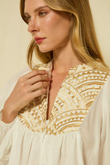 SHIRT NEW TRIANGLE L/S BUTTON LOOPS - WHITE/GOLD