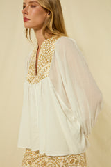 SHIRT NEW TRIANGLE L/S BUTTON LOOPS - WHITE/GOLD