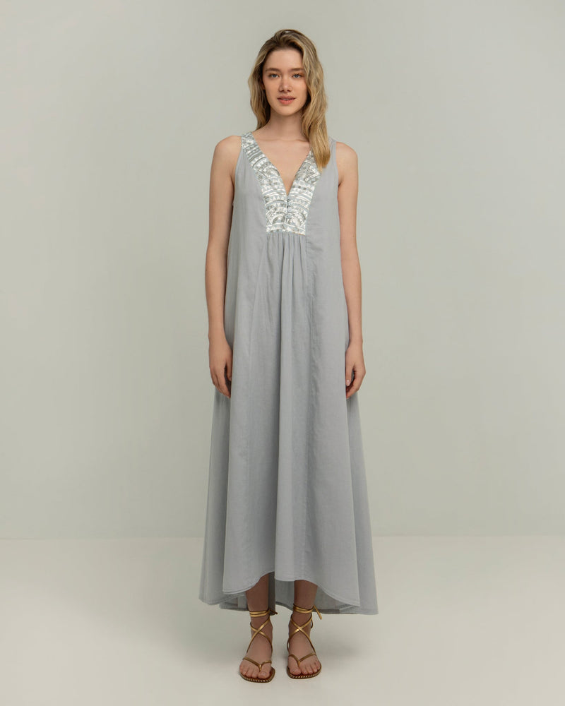 DRESS MAXI NEW TRIANGLE - LIGHT GREY/CHAMPAGNE