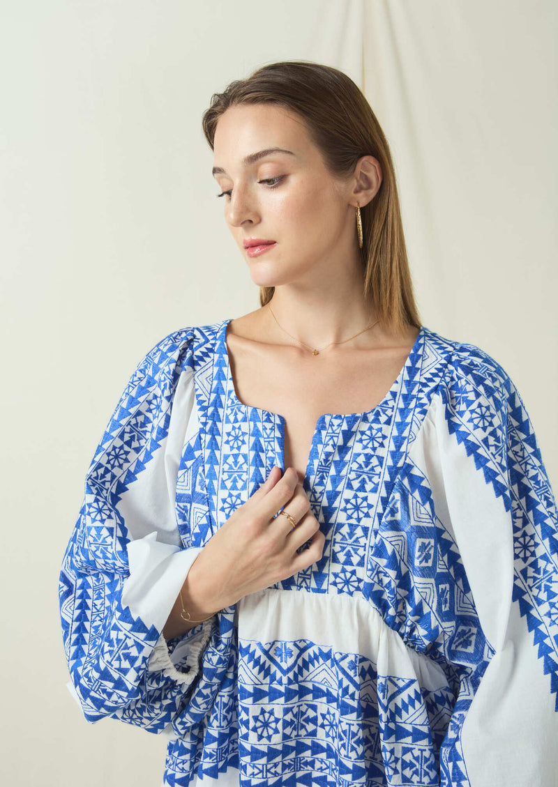 BLOUSE CLASSIC TRIANGLE - WHITE/BLUE