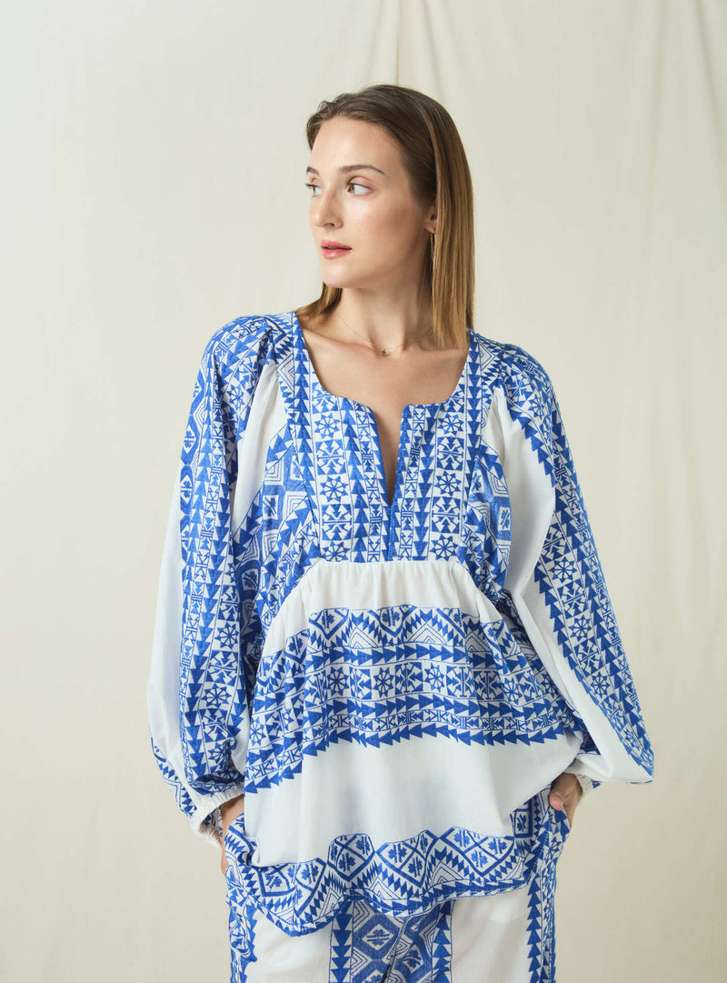 BLOUSE CLASSIC TRIANGLE - WHITE/BLUE