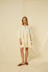 DRESS MINI PHOENIX GATHERINGS L/S - NATURAL/CHAMPAGNE