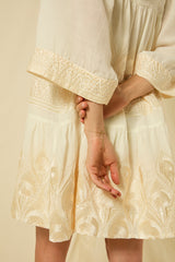 DRESS MINI PHOENIX GATHERINGS L/S - NATURAL/CHAMPAGNE