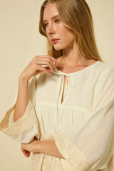 DRESS MINI PHOENIX GATHERINGS L/S - NATURAL/CHAMPAGNE