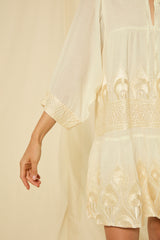 DRESS MINI PHOENIX GATHERINGS L/S - NATURAL/CHAMPAGNE