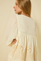 DRESS MINI PHOENIX GATHERINGS L/S - NATURAL/CHAMPAGNE