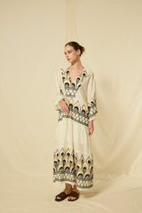 DRESS MAXI PHOENIX L/S GATHERINGS - NATURAL/BLACK