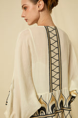 DRESS MAXI PHOENIX L/S GATHERINGS - NATURAL/BLACK