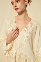 DRESS MAXI PHOENIX L/S GATHERINGS - NATURAL/CHAMPAGNE