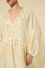 DRESS MAXI PHOENIX L/S GATHERINGS - NATURAL/CHAMPAGNE