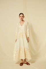DRESS MAXI PHOENIX L/S GATHERINGS - NATURAL/CHAMPAGNE