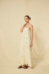 DRESS LONG BLOSSOM STRAPS - WHITE/CHAMPAGNE