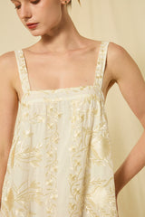 DRESS LONG BLOSSOM STRAPS - WHITE/CHAMPAGNE