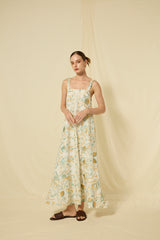 DRESS LONG BLOSSOM STRAPS - WHITE/MULTI