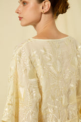 BLOUSE BLOSSOM DRAWSTRING L/S - NATURAL/CHAMPAGNE