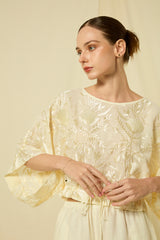 BLOUSE BLOSSOM DRAWSTRING L/S - NATURAL/CHAMPAGNE