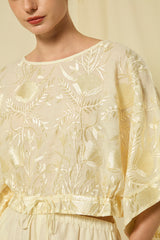BLOUSE BLOSSOM DRAWSTRING L/S - NATURAL/CHAMPAGNE