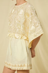 BLOUSE BLOSSOM DRAWSTRING L/S - NATURAL/CHAMPAGNE
