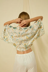 BLOUSE BLOSSOM DRAWSTRING L/S - WHITE/MULT