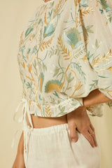 BLOUSE BLOSSOM DRAWSTRING L/S - WHITE/MULT