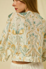 BLOUSE BLOSSOM DRAWSTRING L/S - WHITE/MULT