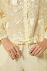 SHIRT BLOSSOM DRAWSTRING L/S  - NATURAL/CHAMPAGNE