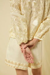 SHIRT BLOSSOM DRAWSTRING L/S  - NATURAL/CHAMPAGNE