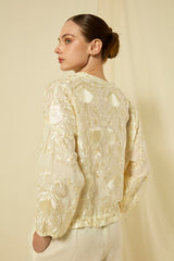 SHIRT BLOSSOM DRAWSTRING L/S  - NATURAL/CHAMPAGNE