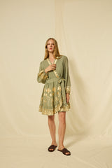 DRESS MINI PAPYRUS WRAP L/S - SAGE/GOLD