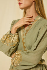 DRESS MINI PAPYRUS WRAP L/S - SAGE/GOLD