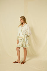 DRESS MINI PAPYRUS WRAP L/S - WHITE/MULTI 