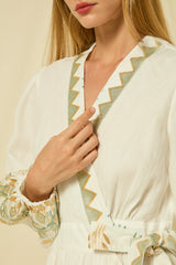 DRESS MINI PAPYRUS WRAP L/S - WHITE/MULTI 