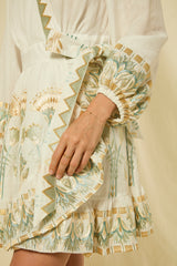 DRESS MINI PAPYRUS WRAP L/S - WHITE/MULTI 