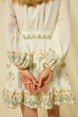 DRESS MINI PAPYRUS WRAP L/S - WHITE/MULTI 
